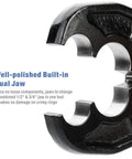 Close-up of well-polished dual jaw of Pex Crimping Tool Dual Size One Half Inch And Three Quarter Inch Heavy Duty.
