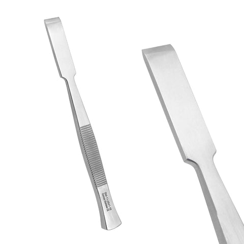 Bone Osteotome For Orthopedic Surgery, Pro Grade Reusable German Stainless Steel Surgical Instrument, Precision Bone Shaping Tool For Pros, Autoclavable 13.5 Cm Length, angled flat blade view