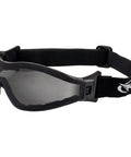 Anti-Fog Goggles With Smoke Lens, side view showing adjustable strap and Z87.1 Safety Rated Eye Protection, excellent peripheral vision