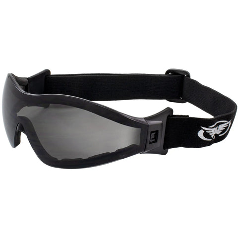 Anti-Fog Goggles With Smoke Lens, side view showing adjustable strap and Z87.1 Safety Rated Eye Protection, excellent peripheral vision