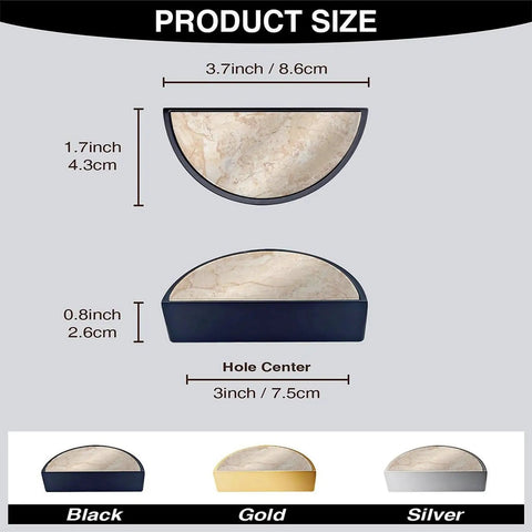 Cream Beige Marble Texture Cabinet Pulls 2 Pack Black Semicircle Drawer Handles With 3 Inch Hole Centers size dimensions chart