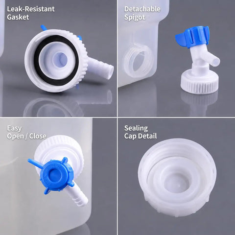 On The Go Water Container With Spigot For Outdoor And Car Use 3L 5L Or 10L Capacities showing spigot and cap details