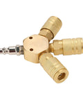 Three Way Air Manifold With Quick Connect Brass Body For Pneumatic Systems Compact 80 By 80 Millimeter Distribution Block