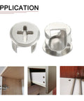 Solid Zinc Alloy Cam Lock Nuts For Furniture Repair Hella Sturdy Nickel Plated Connectors, showing application in cabinet assembly.