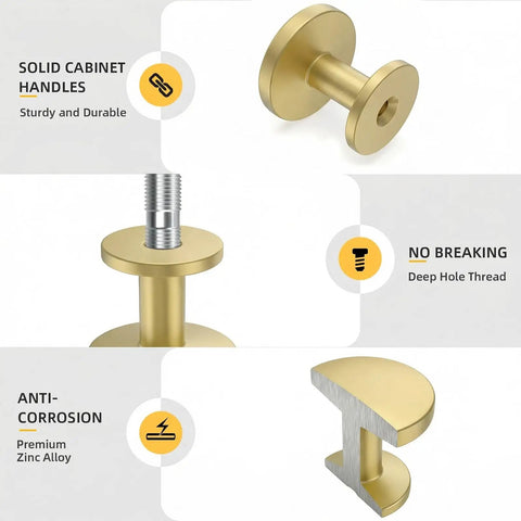 10 Pack Brushed Brass Cabinet Knobs Round Gold Drawer Knobs Kitchen Cabinet Handles Solid Zinc Alloy Pulls For Bathroom Dresser Hardware Beefy Durable Smooth Satin Finish Easy Install Timeless Modern Kitchen Update, round knob detail