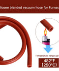 High Temperature Silicone Vacuum Tubing Hose Line Three Sixteenth Inch ID By Nineteen Inch Length For Furnace Pressure Switch Hose Five Millimeter ID 130 PSI Max Flexible Durable Replacement Tube For Auto And HVAC showing coiled red tubing with temperature range up to 482°F.