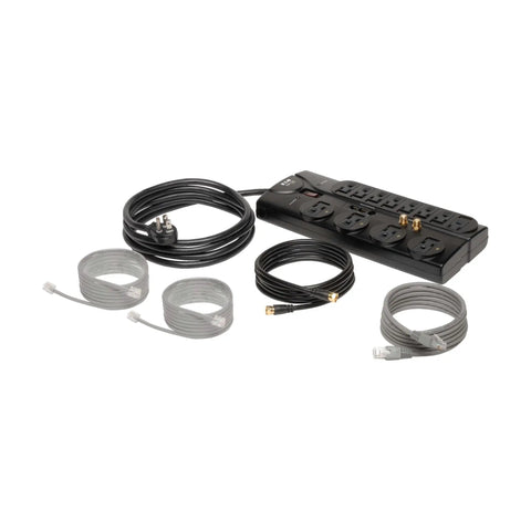 Home Theater Surge Protector Power Strip With 12 Outlets 8 Feet Flat Plug Extension Cord 2880 Joules Coax Input RJ11 RJ45 Ports