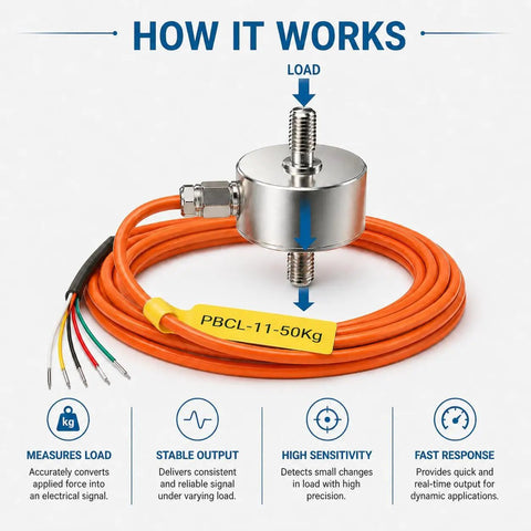 50 Kg Mini Load Cell Sensor For Tension And Compression Testing mounted with cable, stainless steel sensor for load measurement
