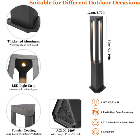 Modern Black LED Pathway Lights Sleek Cone Bollards Heavy Duty Aluminum Housing IP65 Waterproof Outdoor Walkway Lamps angled view highlighting thickened aluminum and LED strip.