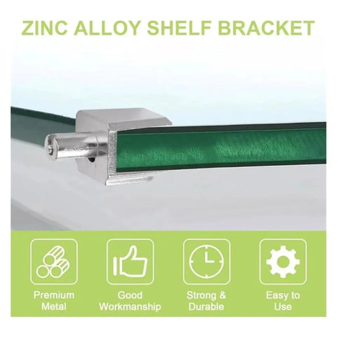 Top Notch Cabinet Shelf Clips 20pcs Glass Supports in polished chrome zinc alloy with pin, side view on 5-8mm frameless glass shelf