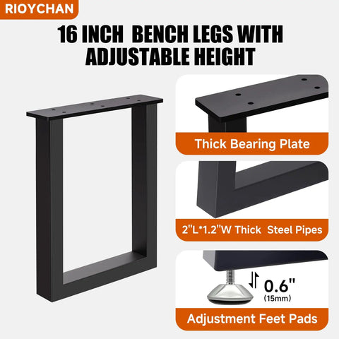 Heavy Duty Steel Table Legs 16 Inch Rock Solid Metal Bench Legs Set Of Two Easy Peasy Diy Furniture Feet with adjustable height and leveling pads.