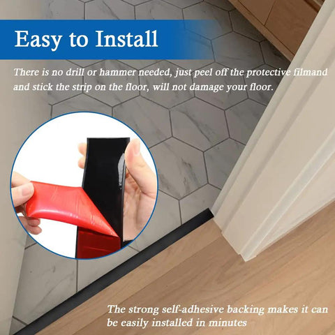 Self Adhesive Floor Transition Strip For Laminate And Vinyl 2 Inch Wide 10 Feet Long Black PVC Edge Strip shown in use