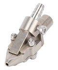 Close-up of handheld screw machine clamp nozzle with auto locking chuck for 5.2 to 5.6 mm screws and riveting chuck attachment for drills.