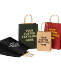 Custom Kraft Paper Bags With Logo 300 Pack For Small Biz, 8x4.5x10.8 Inches, brown shopping bags with handles, in assorted colors