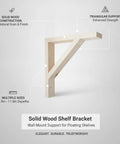 Solid Wood Shelf Bracket for Floating Shelves heavy-duty triangular wall mount support shown with natural grain finish.