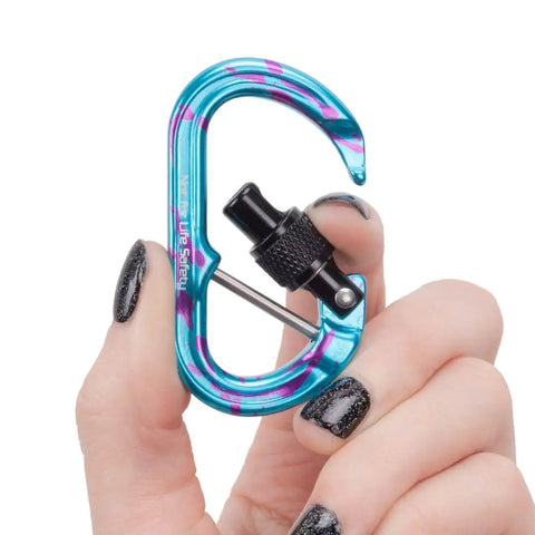 Heavy Duty Micro Carabiner With Keylock Screwlock And Captive Eye for secure accessory attachment, held in hand.