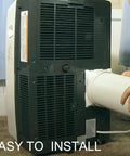 Five Point Nine Inch Portable Air Conditioner Exhaust Hose Coupler Window Adapter AC Connector attached to AC unit