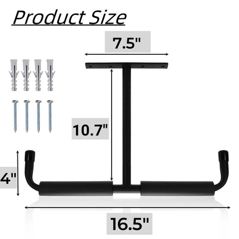 Diagram of Overhead Garage Storage Hooks 4 Pack Heavy Duty Ceiling Mount Hangers, showing dimensions and installation hardware.
