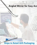 Dental Inspection Mirror With Stainless Knurled Handle 6.5 Inch Total Length 22mm Mirror Diameter Cone Socket For Pro Dental Exams And Home Checkups Durable Stainless Steel Build Easy Grip angled mirror in retail gift packaging