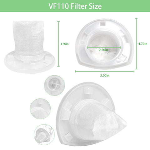 4 Pack Replacement Filters For Black And Decker Dustbuster Cordless Vacuums VF110 And CHV Series with size dimensions