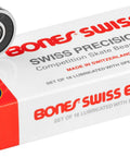 Bones Swiss bearings, 8mm, 16-pack; two bearings shown on a white box with red Bones Swiss logo.