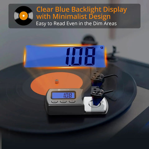 Digital Turntable Stylus Force Gauge for Vinyl Enthusiasts, Precise 0.01g to 5.00g Readings, Blue LCD Display, Tracks Tonearm Pressure, Protects Records, Easy to Use Tracking Force Scale, on turntable