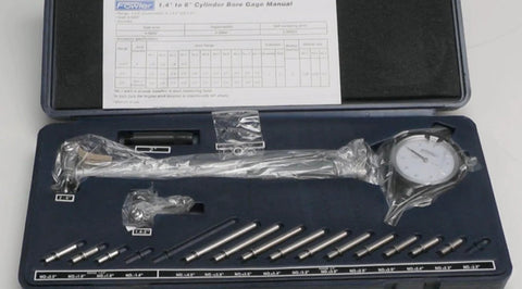 Fowler dial bore gauge kit with extender, 1.4-6 in range, blue case with extension rods