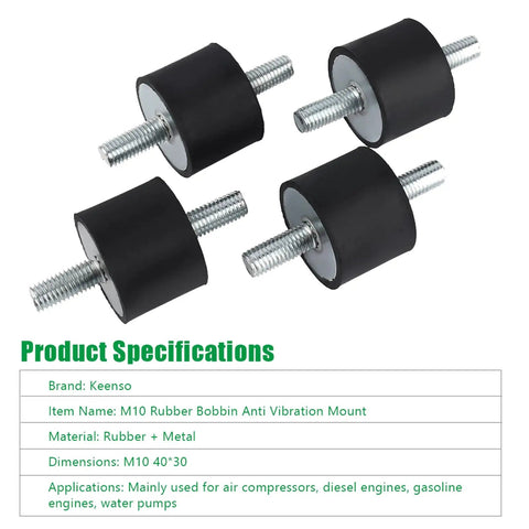 Heavy Duty Rubber Vibration Isolator Mounts 40x30mm Shock Absorbing Studs, M10 rubber and metal