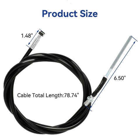 Rear Hand Brake Cable Kit for ATV Fits TRX350 Rancher 350 400 420 Foreman 400 500 Rubicon 500 Parking Brake Cable With Rear Brake Adjuster Hardware Kit Ride Ready, showing size dimensions 1.48 inches and 6.50 inches.
