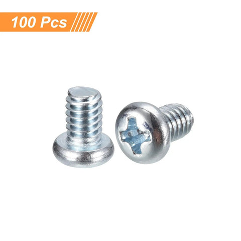 Heavy Duty Number Eight Thirty Two Thread Zinc Plated Carbon Steel Pan Head Phillips Machine Screws - two screws from 100 piece pack.