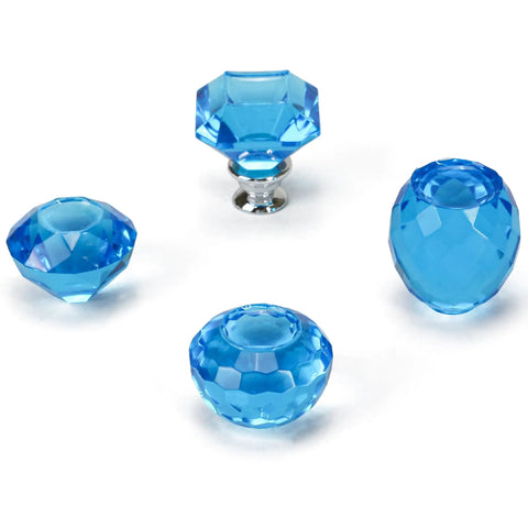 Four Piece Door Knob Molds For Epoxy Resin, DIY Crystal Silicone Casting Kit with blue polygonal shapes on white background