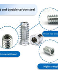 Top Shelf 28 Piece Zinc Plated Steel Threaded Inserts Kit Featuring 5/16 18 Allen Hex Socket Drive Furniture Nuts For Heavy Duty Woodworking Tasks Built Damn Tough showing smooth internal threads and high strength finish.
