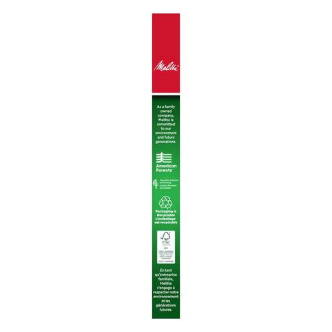 Side view of filter packaging with brand logo and environmental messages, Size 6 Cone Coffee Filters White 40 Count Per Pack Pack Of 12 480 Total Filters Packaging May Vary Ideal For All 10 Cup Non Electric Cone Coffee Makers Delivers Cleaner Taste For A Smooth Cafe Quality Brew.
