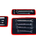 Three Flexible Magnetic Pads Tool Mat Set For Workbench Organization Magnetic Holding Pad For Small Parts And Tiny Tools Clutter Free Surface For Repairs And Crafting, red-trimmed mats with wrenches and sockets