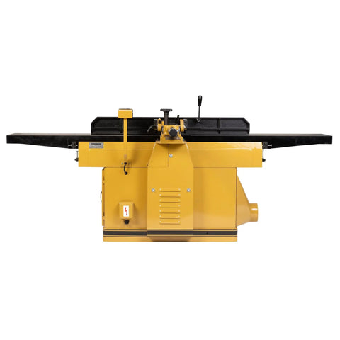 Industrial Grade 16 Inch Parallelogram Jointer With Helical Cutterhead 7.5 Hp Three Phase Motor side view showcasing cast iron table.