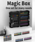 Impact Driver Bit Set 45 Piece Screwdriver Bit Set With Phillips Slotted Hex And Torx Heads open in black storage case