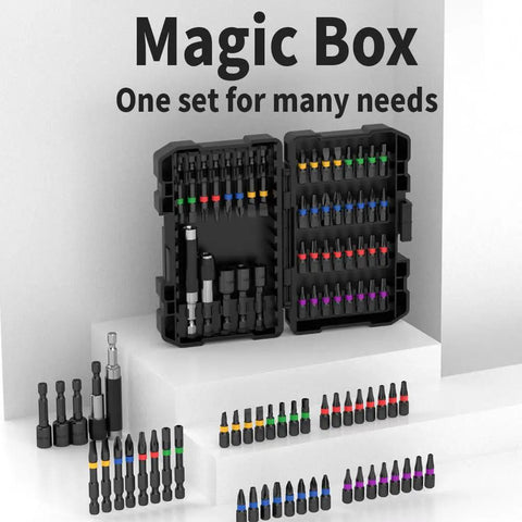 Impact Driver Bit Set 45 Piece Screwdriver Bit Set With Phillips Slotted Hex And Torx Heads open in black storage case