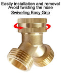Brass 2 Way Y Shaped Garden Hose Splitter, 3/4 Inch GHT Inlet To Dual 3/4 Inch GHT Outlets, Swivel Connector, No Valve, Double Outlet Pipe Fitting With Washer For Easy Water Distribution, brass hose splitter with swivel top