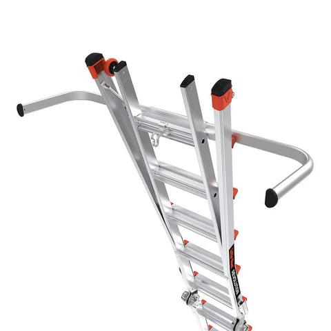 Wing Span Wall Standoff Ladder Accessory For Aluminum And Fiberglass Articulating Ladders, attached to a ladder, top view