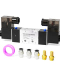 Heavy Duty Beefy Pneumatic Solenoid Valve 4V220-08 DC24V Double Coil Pilot Operated 2 Position 5 Way Valve with NPT Ports and Accessories