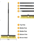 18 Inch Push Broom With 63 Inch Four Section Handle For Outdoor Cleaning Heavy Duty Broom With 45 Degree Angle Ergonomic Grip