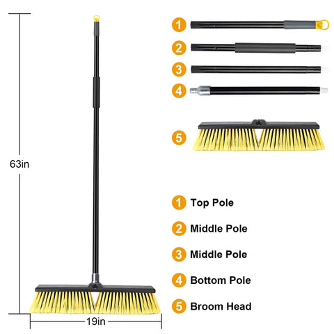 18 Inch Push Broom With 63 Inch Four Section Handle For Outdoor Cleaning Heavy Duty Broom With 45 Degree Angle Ergonomic Grip