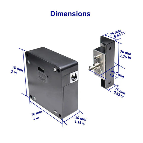 Dimensions of Easy Install RFID Electronic Cabinet Lock Hidden DIY Kit for Wood Cabinets and Drawers with lock and latch