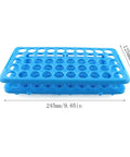 Heavy Duty Test Tube Rack For 5 To 15ml Tubes, 50 Holes, 18mm Openings, Blue ABS Plastic With Silicone Pad, Autoclavable