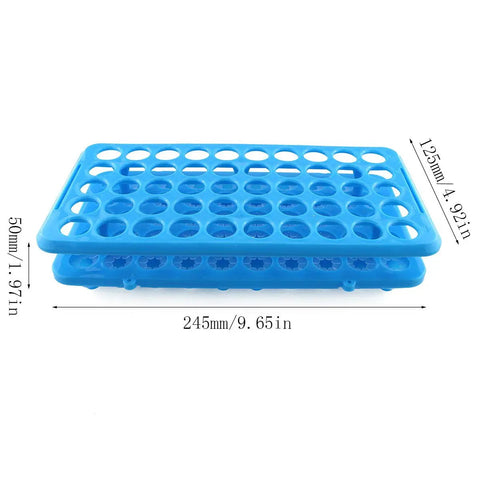 Heavy Duty Test Tube Rack For 5 To 15ml Tubes, 50 Holes, 18mm Openings, Blue ABS Plastic With Silicone Pad, Autoclavable
