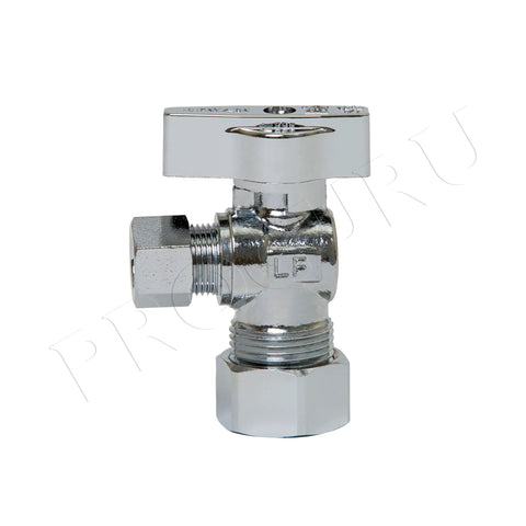 Heavy Duty Angle Stop Valve Half Inch Nominal Inlet Five Eighths Inch OD To Three Eighths Inch OD Compression Quarter Turn Shut Off