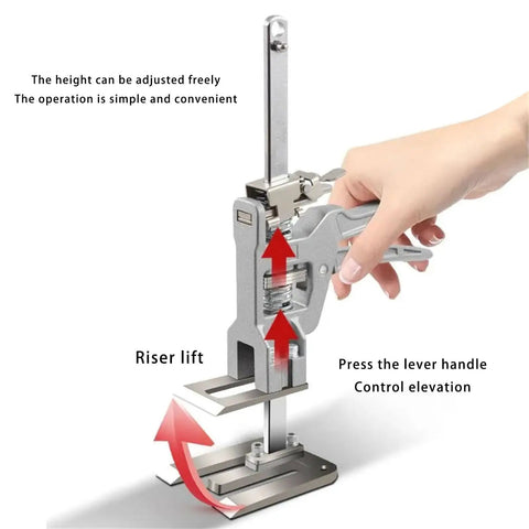 Heavy Duty Arm Lifting Tool For Moving Furniture And Installing Cabinets Doors Or Windows Rigid Carbon Steel Build shown in use with adjustable lever for height control.