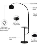 Black Floor Lamp With Marble Table Base 79 Inch Modern Industrial Arc Lamp Adjustable Gooseneck Dimmable Three Color Lights Standing Lamp