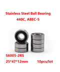 Beefy Heavy Duty Stainless Steel Deep Groove Ball Bearing 25x47x12 mm ABEC 5 S6005 2RS S6005RS With Double Rubber Cover 10 Pcs Lot