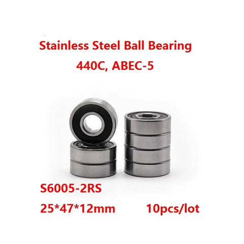 Beefy Heavy Duty Stainless Steel Deep Groove Ball Bearing 25x47x12 mm ABEC 5 S6005 2RS S6005RS With Double Rubber Cover 10 Pcs Lot